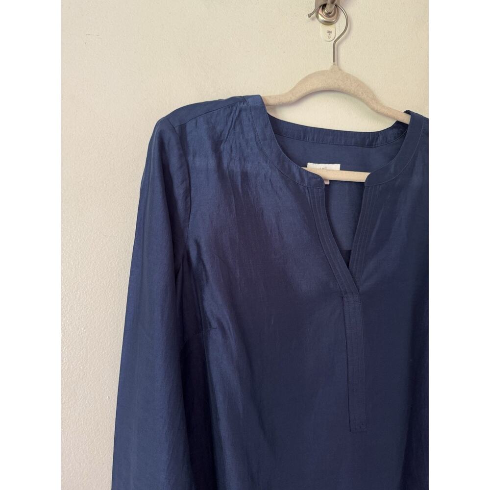J. Jill Navy Blue Popover V Neck Tencel Long Sleeve Blouse Size Medium - Picture 3 of 6